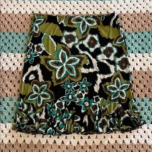 Lily Green Black Blue Floral Patterned Y2K Midi Skirt Womans sz Large